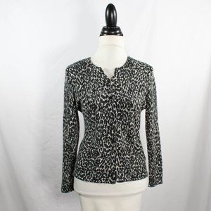 1990s Black White Leopard Animal Print Button Cardigan Petite Sweater